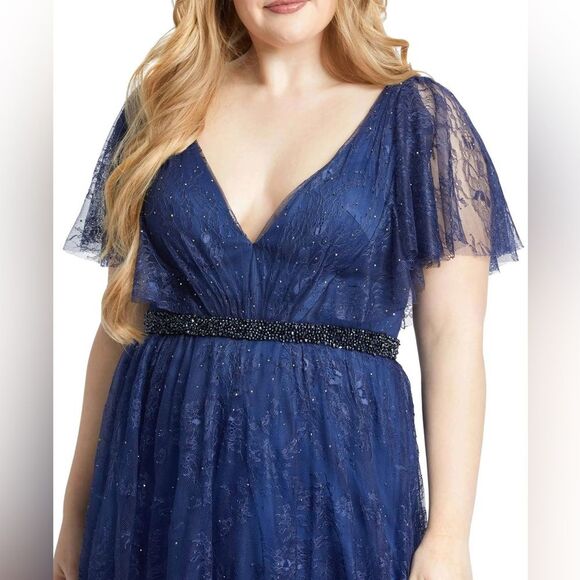 MAC DUGGAL Lace Gown Flutter Sleeve A-Line Dress Sz 24W New 67435 - Picture 2 of 11